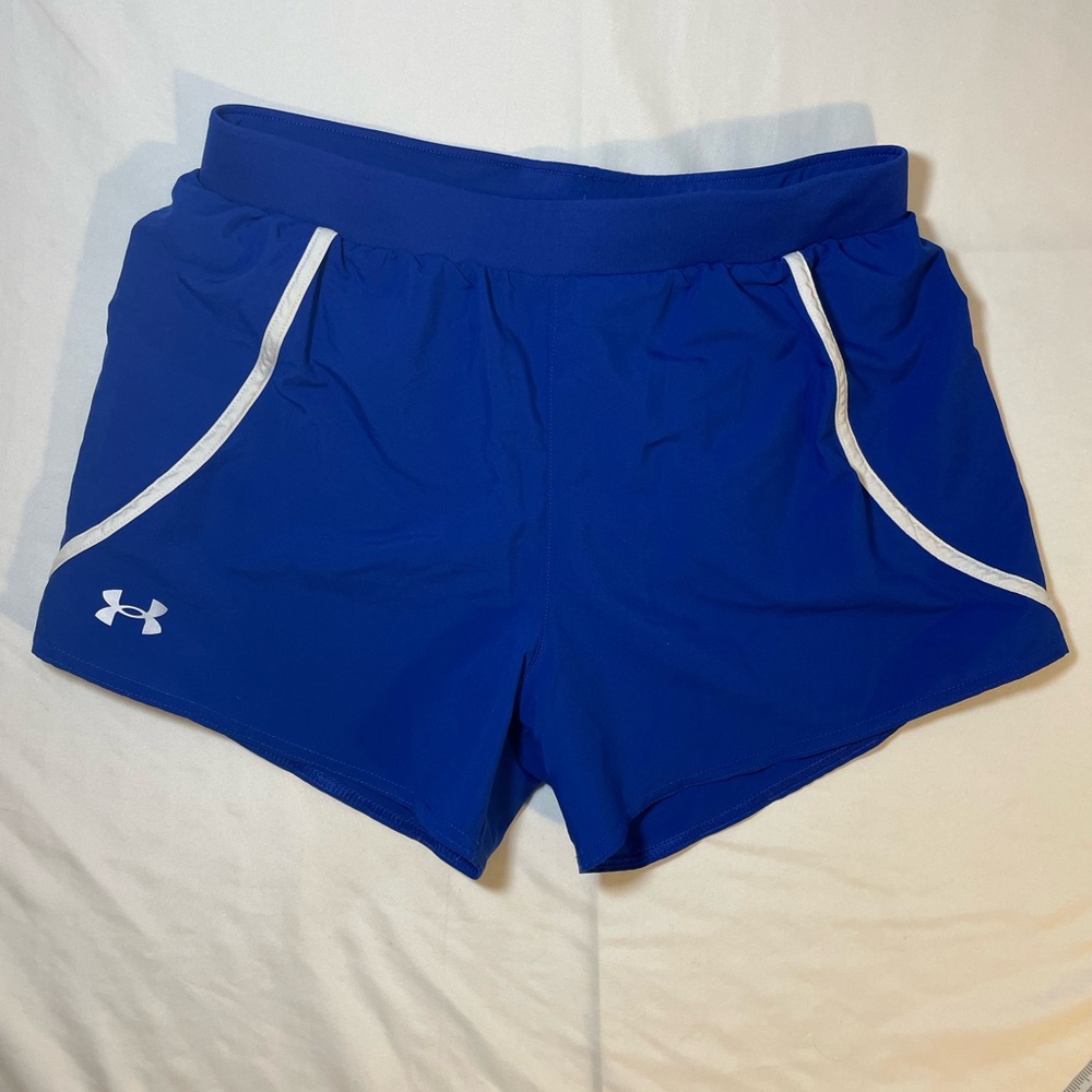 NWOT Under Armour Women's Blue Athletic Running Shorts with White Trim